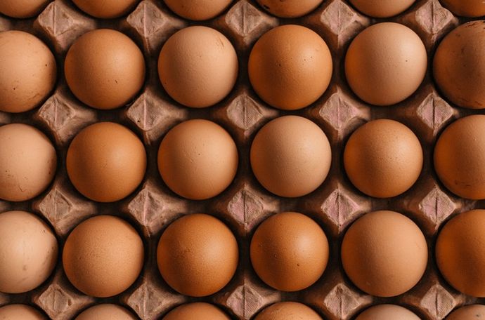 A tray of eggs seen from above