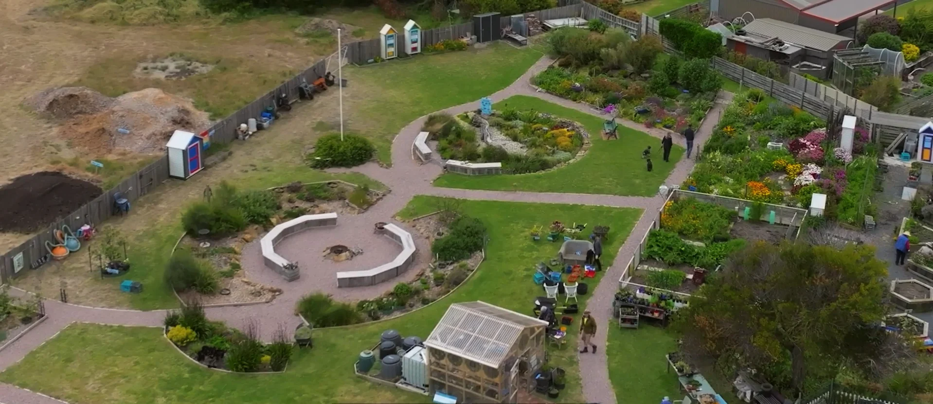 Vista aérea de un huerto comunitario