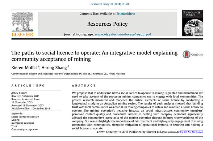An excerpt of the research publication into social license to operate
