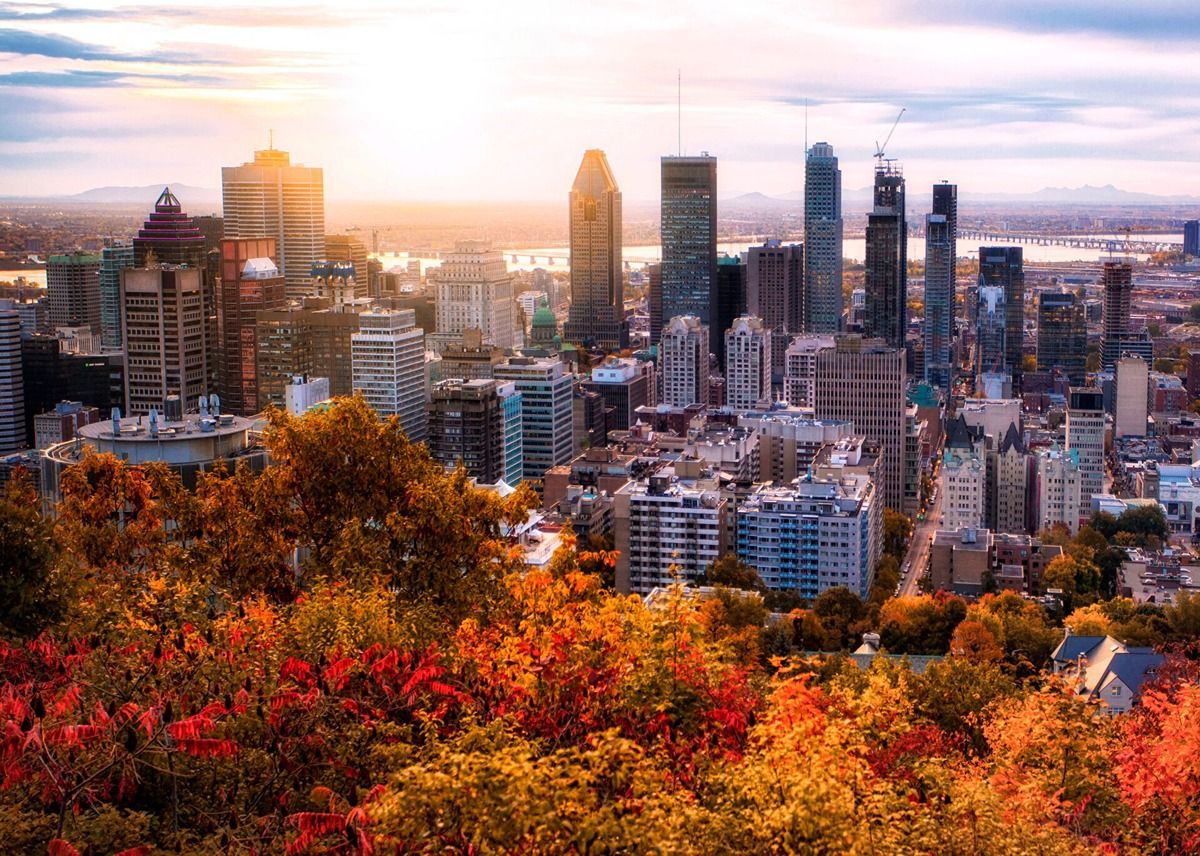Une ville aux couleurs automnales éclatantes.